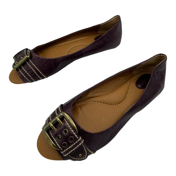 FOSSIL Women Plum Leather Ballet Flats Buckle Detail Casual Shoes Size 7.5 - Picture 5 of 16